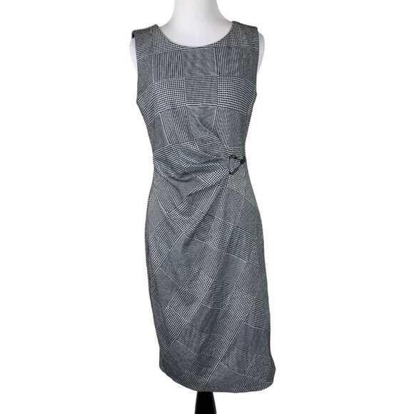 EnFocus Studio Womens Sleeveless Plaid Sheath Dress Size 6 Gray & Black - Picture 1 of 6